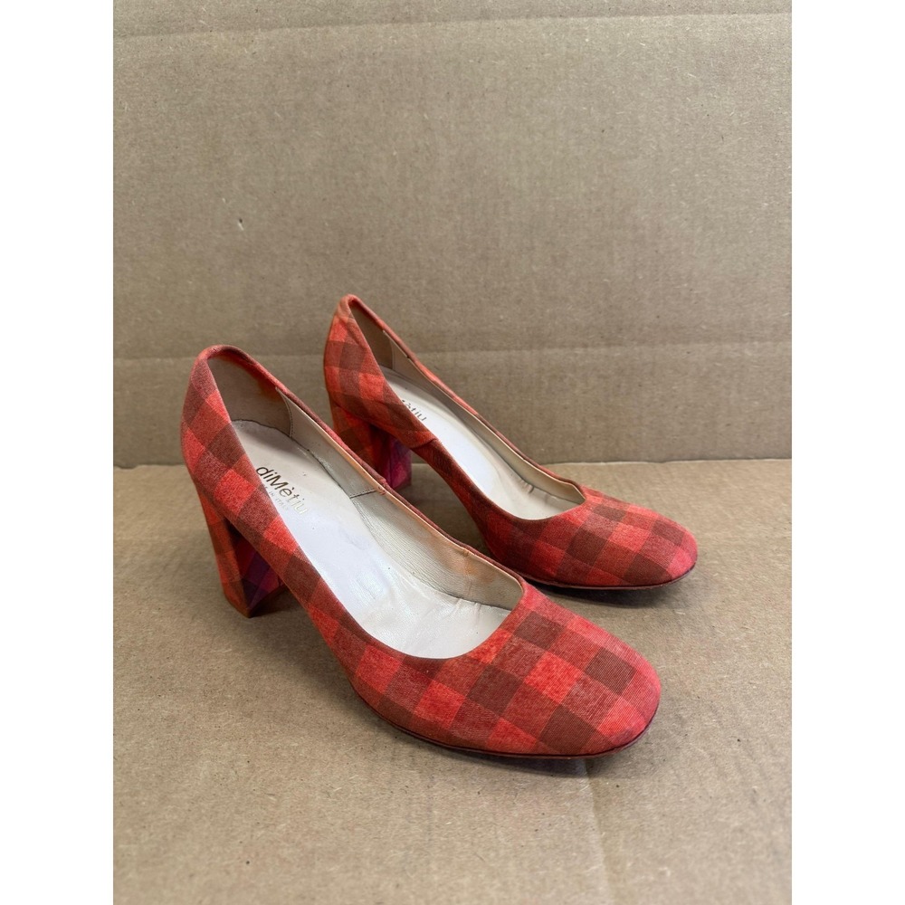 Dimetiu Buffalo Plaid Square Toe Block Heel Pumps Red Womens Size 40 EU